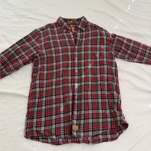 Casual Plaid Button-Down Shirt - Red & Green